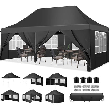 10x20 Pop up Canopy Heavy Duty Party Tent with 6 Removable Sidewalls, Waterproof Commercial Outdoor Gazebo for Wedding Events BBQ, Instant Sun Protection Shelter Multi-color Raised Roof Pavilion with 4 Sandbags Carrying Bag