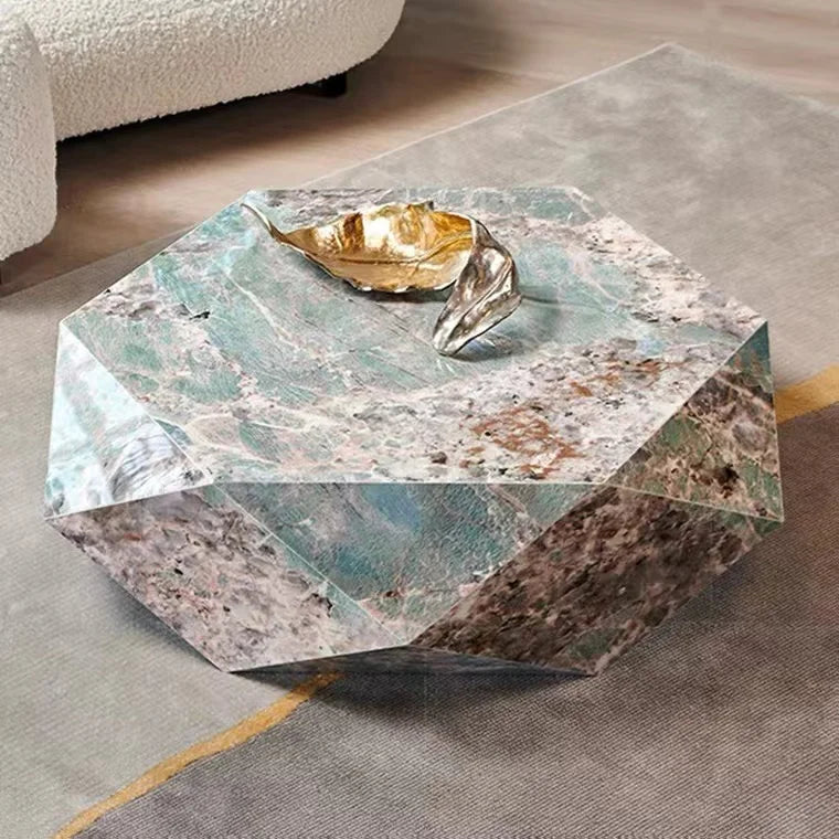 Postmodern tea table simple polygonal tea table Amazon green Italian light luxury rock slab special-shaped coffee table designer