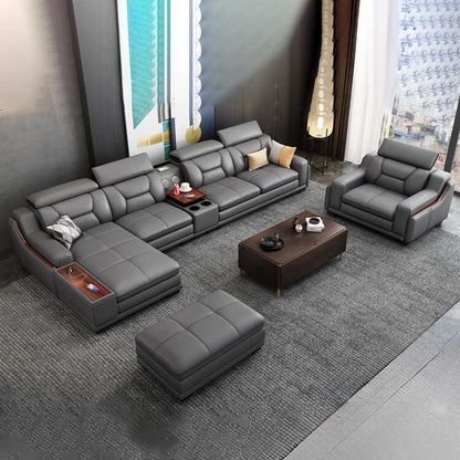 Wholesale Smart Leather Sectional Sofa Set with Bluetooth Speaker - Modern L-Shaped 7-Seater Luxury Living Room Furniture