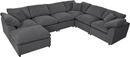 For Oversized Modular Sectional Sofa Set, Modern 6-7 Seater L Shaped Corner Couch with Ottoman for Living Room,Grey