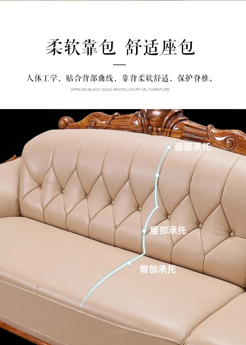 European leather sofa solid wood carving flower high-end luxury corner princess combination