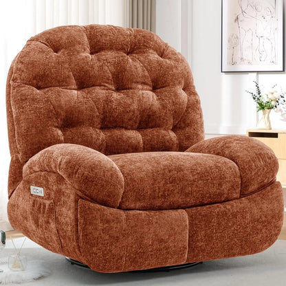 Oversized Swivel Recliner Chair, Comfortable Soft Shell Shaped Recliner with  Ports and Storage for Living Room