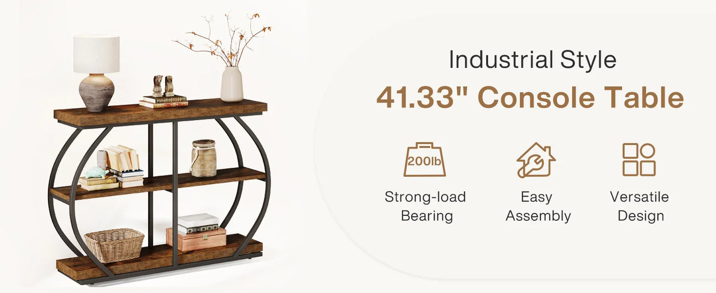 Tribesigns 41.3" Console Table, Industrial 3-Tier Entryway Table with Arched Metal Frame and Storage Shelves for Living Room