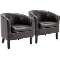Living Room Chairs Set of 2, Faux Leather Round Accent Barrel Chairs, Club Tub Sofa Chairs for Bedroom, Corner Chairs with Flar