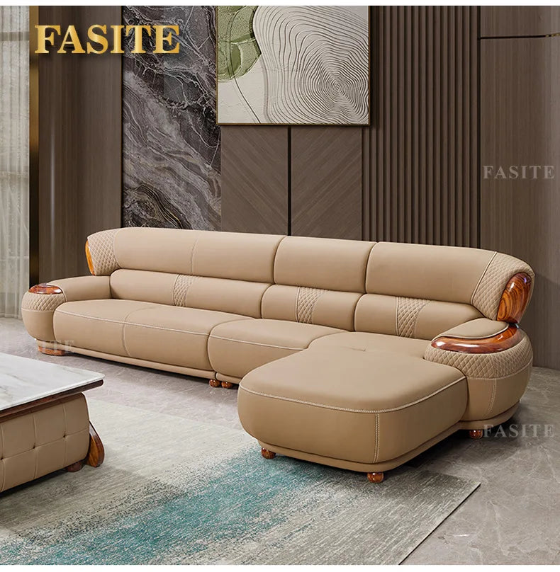 2024 new ebony leather sofa corner new Chinese living room high-end first-layer cowhide sofa solid wood furniture