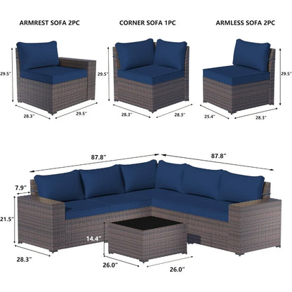 PatioLix Furniture Sets Outdoor Conversation Sofa 6 Piece Set, All-Weather High Back