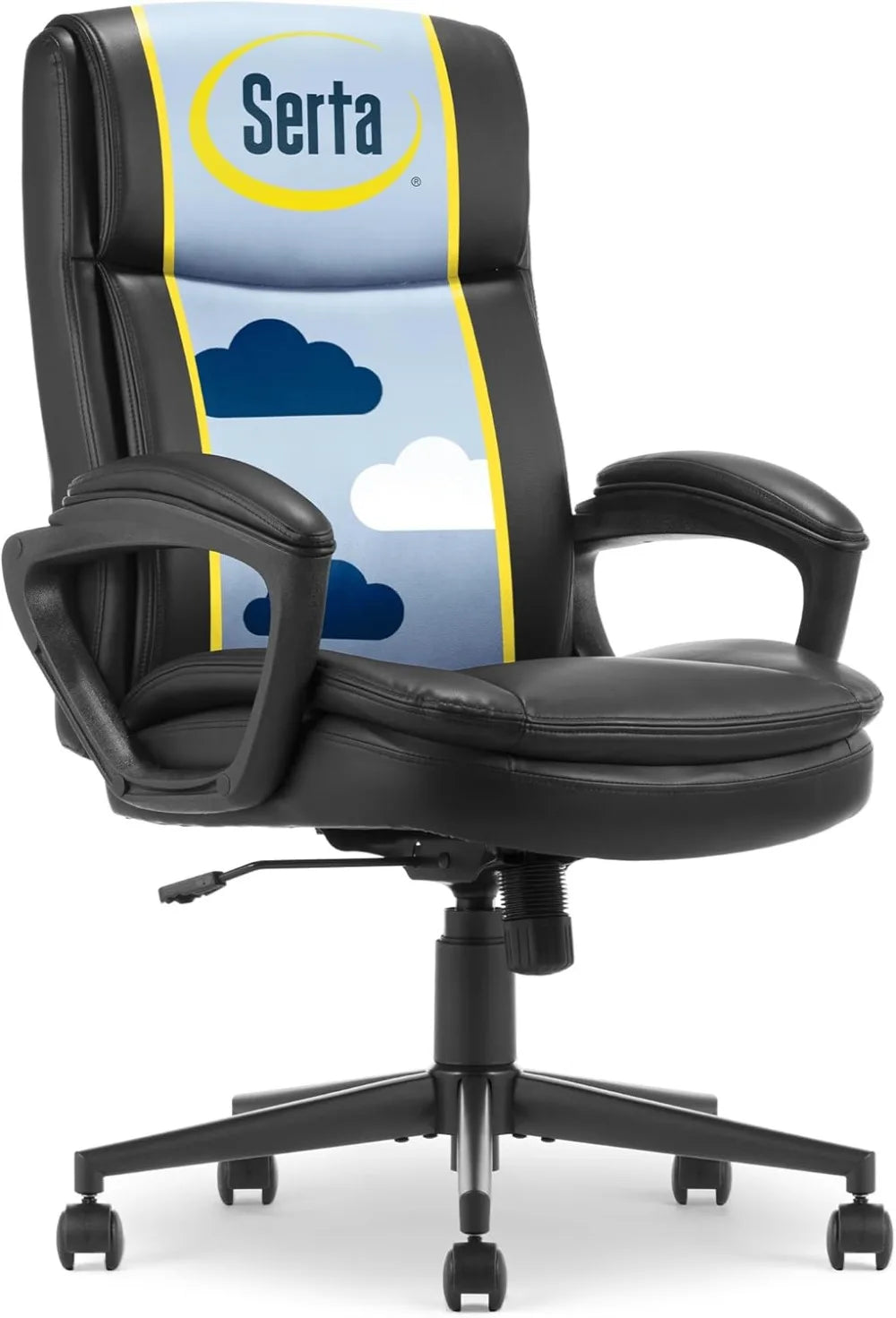 Ergonomic Office Chair with Lumbar Support, Swivel Base & Padded Armrests, Black