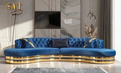 Newest Luxury Golden Stylish Base Decor Lobby Sofa Set Stainless Steel Lounge Chair Velvet Couch for Hotel Home