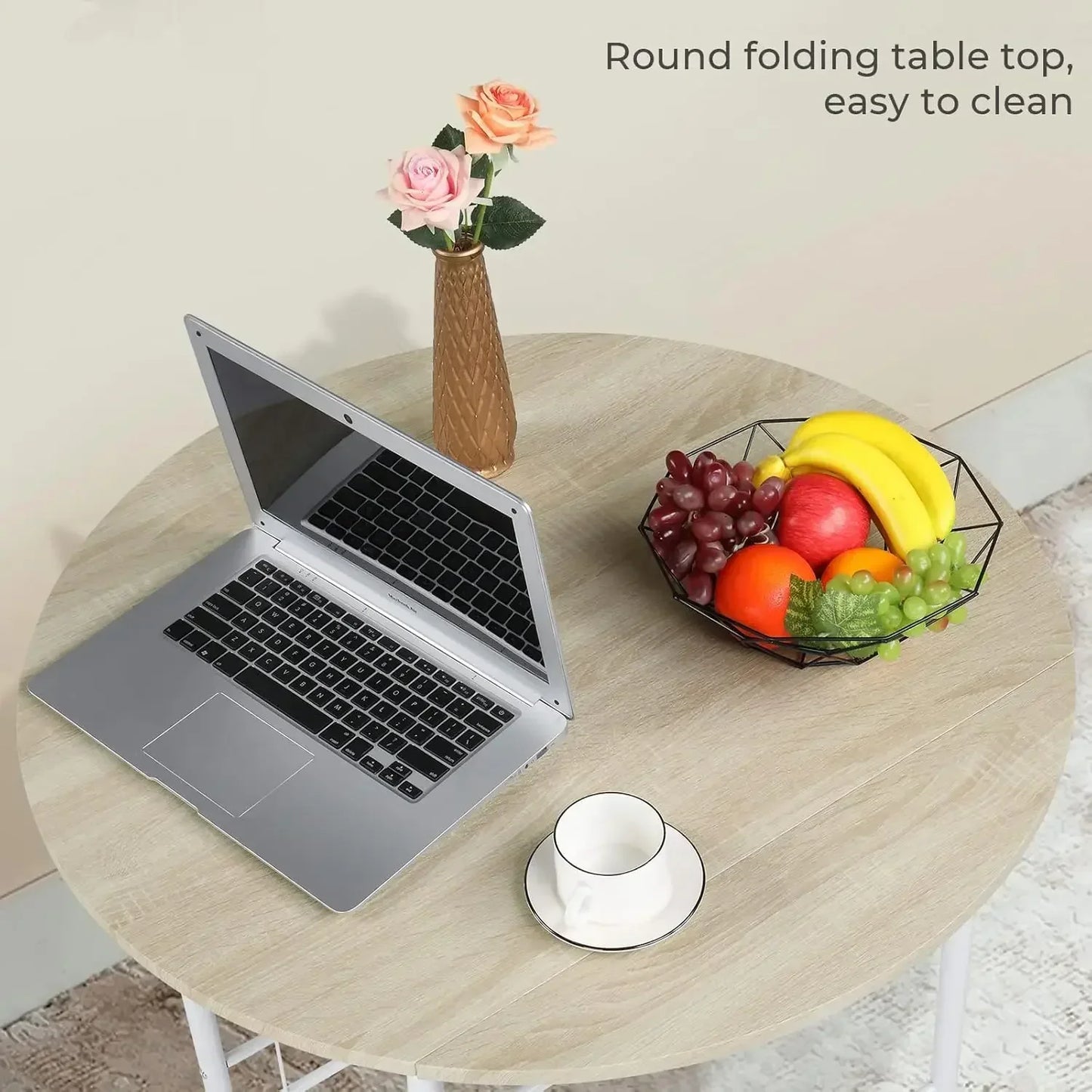 promotion-31.5" Drop Leaf Dining Table 3 Pieces for Small Space,Small Kitchen Table Set for 2,Round Folding Table with 2 Chairs