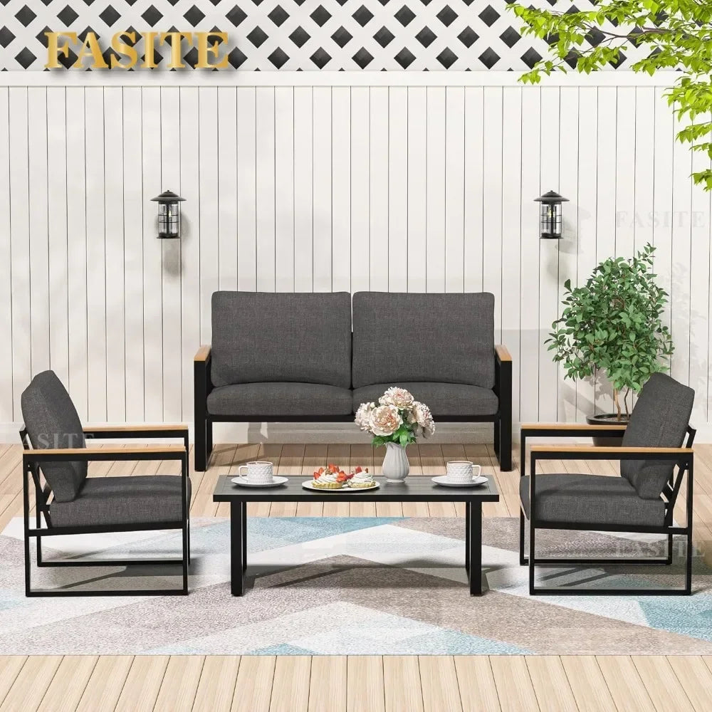 2025 New Patio Furniture Set, 4 Pieces Outdoor  with Removeble, Washable and High-Resiliency Sponge Cushions