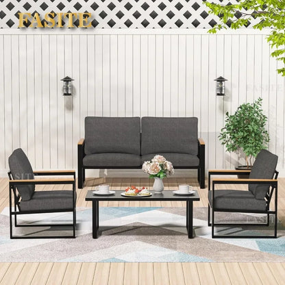 2025 New Patio Furniture Set, 4 Pieces Outdoor  with Removeble, Washable and High-Resiliency Sponge Cushions