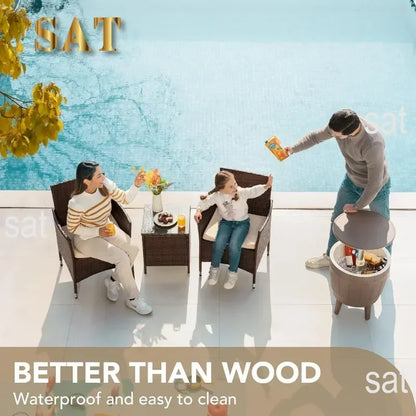 #For Patio Porch Furniture Sets 3 Pieces PE Rattan Wicker Chairs with Table Outdoor Garden Furniture Sets (Brown/Beige)&