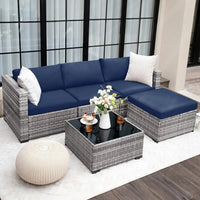 5 Piece Patio Furniture Set, All-Weather Wicker Outdoor Sectional Sofa, L Shaped Outdoor Conversation Couch with, Customized