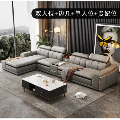 Beautify Your Living Room with Linlamlim Italian Genuine Leather Sofa - Bluetooth Speaker, Adjustable Headrests and USB Charging