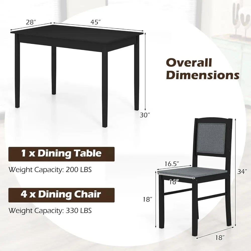 Farmhouse Style 4-Seat Solid Wood Dining Set with Upholstered Chairs and Padded Backs