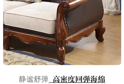 4*American all-solid wood leather sofa European double triple retro modern simple