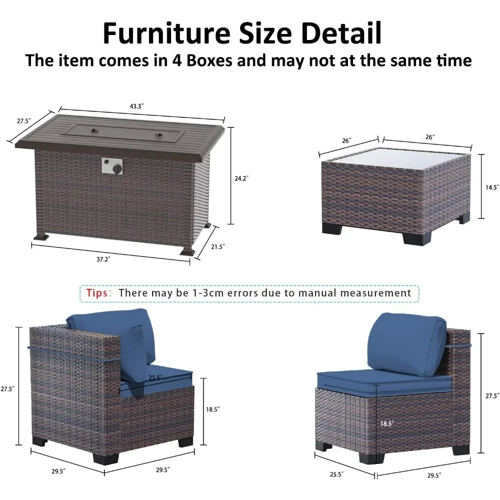 Outdoor Patio Furniture Se,  6 Pieces Outdoor Furniture Patio Sectional Sofa s w/43 Propane Gas Firepit   Coffee