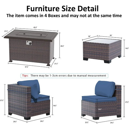 Outdoor Patio Furniture Se,  6 Pieces Outdoor Furniture Patio Sectional Sofa s w/43 Propane Gas Firepit   Coffee