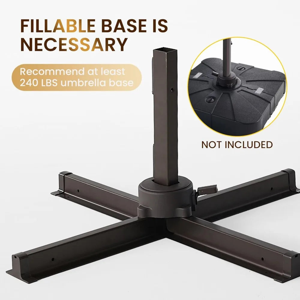 10 X 13 FT Cantilever Patio Umbrella Outdoor Heavy Duty Double Top Windproof Rectangle Offset Umbrellas with 360-degree Rotation