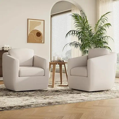 360-Degree Swiveling Accent Chair Pair with Pillows - Comfortable Living Room Armchairs on Durable Metal Bases, Ready to Use