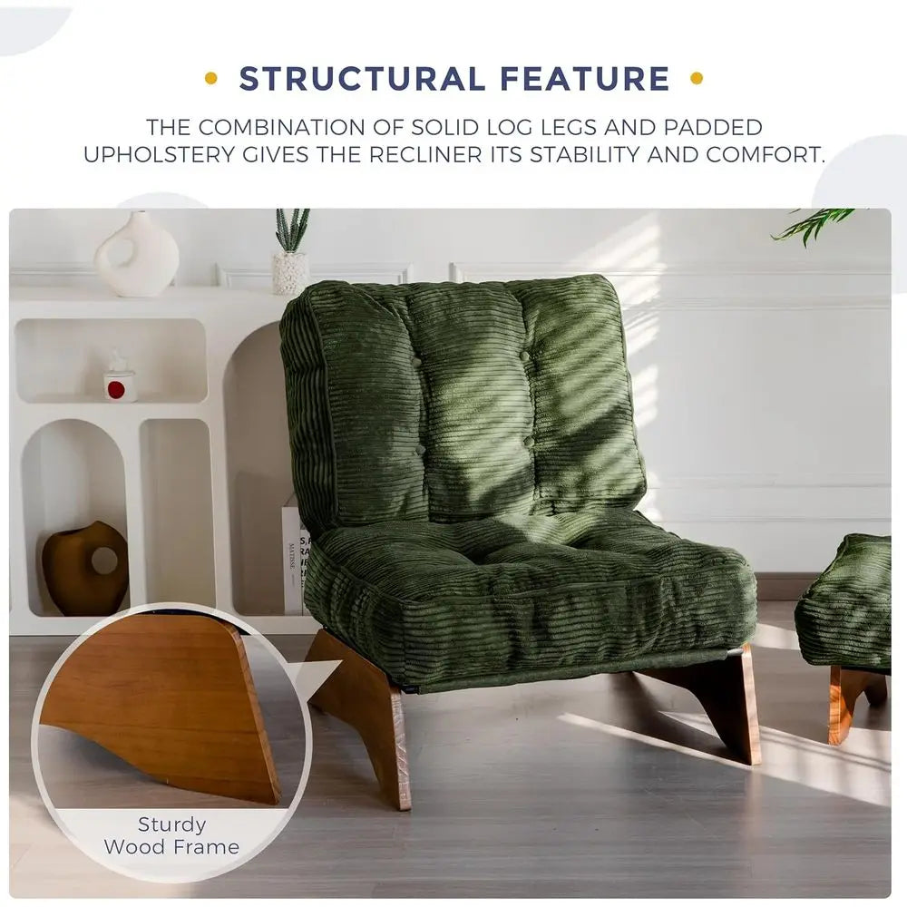 Green Upholstered Adjustable Reclining Chair with Ottoman for Living Room and Reading