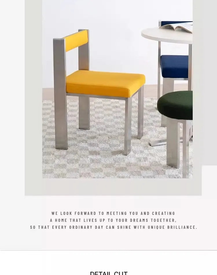European Style Light luxury Retro Home Use Stainless Steel Dining Chair Advanced Design Living Room Bedroom Leisure Single Chair