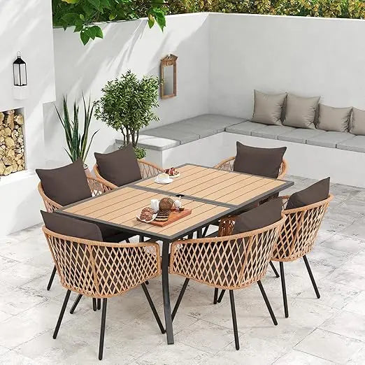 5/7/9-Piece All-Weather Rattan Patio Dining Set with 60