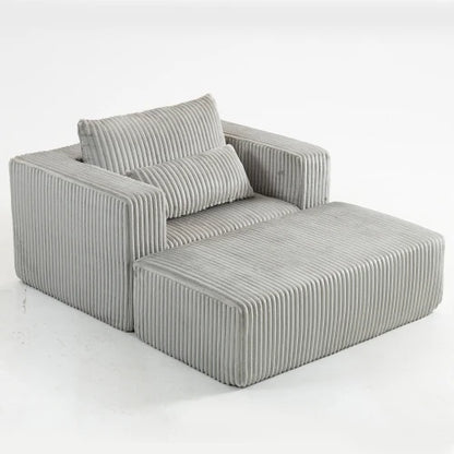 Oversized All-Foam Corduroy Lounge Chair with Ottoman, Modular Deep-Seat Floor Couch, Compressed Shipping & Easy Assembly