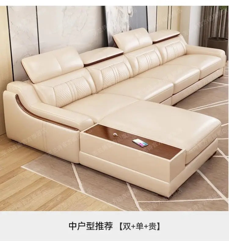 custom. [Official Genuine] Fulansige Leather Sofa Light Luxury Solid Wood Simple Small Yellow Cowhide Corner Small Apartment Cha