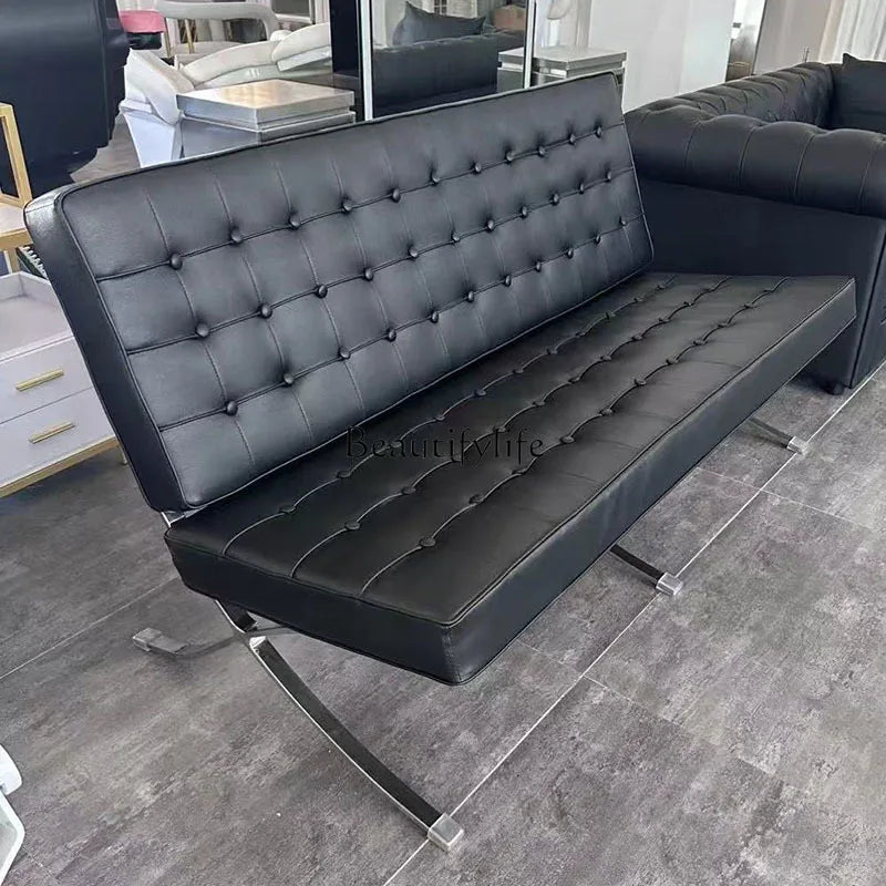 *Hair salon waiting chair Clothing store sitting area Stainless steel gold-plated sofa waiting area Long chair