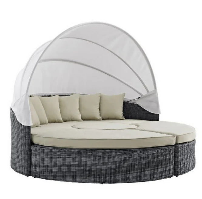 Cheap Outdoor Round Bed Rattan Daybed with Canopy