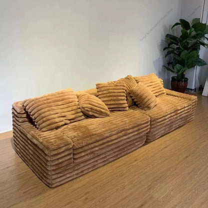 Nordic-style Lazy Sofa, Thick Corduroy Cloud Design, Extra Wide Seat Depth, Vacuum Compressed Packaging Living Room Furniture