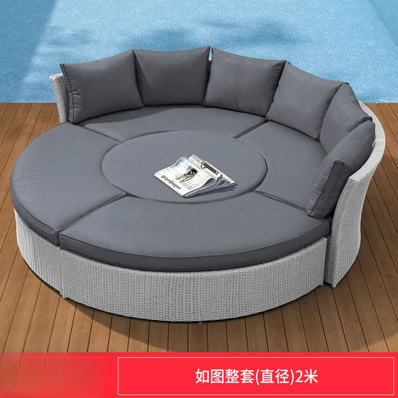 ZYH outdoor round rattan sofa combination leisure villa semi-circular rattan chair sofa