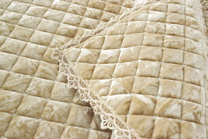 Embroidery Lace Sofa Cushion Gold Velvet Hemline Sofa Cover Autumn Winter European Couch Cover Solid Color Checkered Sofa Mat
