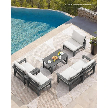 Christmas Deal-HDPE Patio Conversation Set, 6-Piece Sectional Outdoor Furniture Set, All Weather Outdoor Couch Set Patio Furnitu