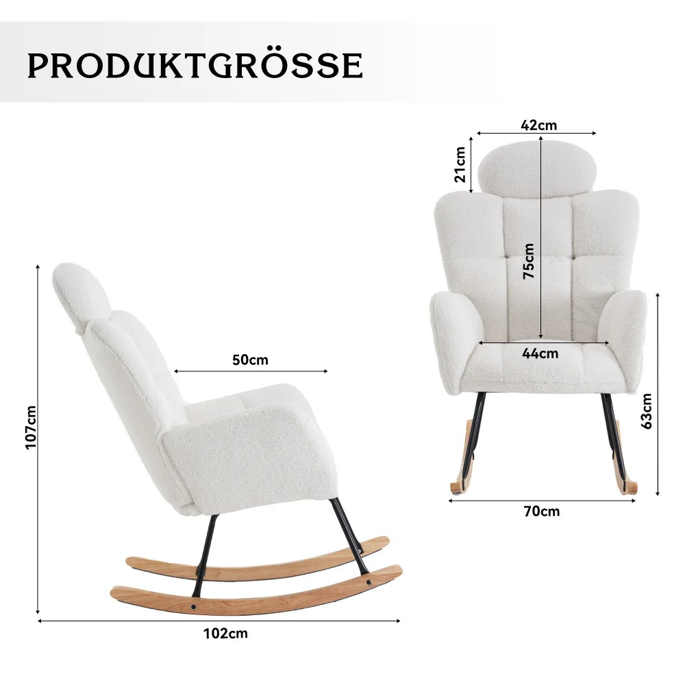 Modern Swing Chair in Teddy Fabric with Tufted Cover Upholstered Seathigh backrest for Living and Bedroom