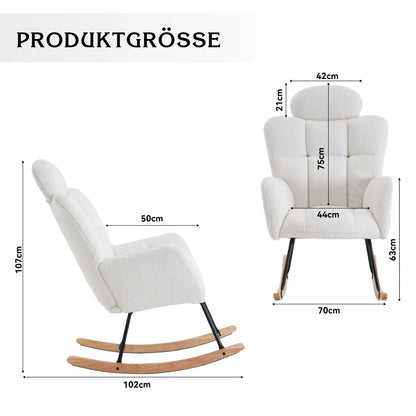 Modern Swing Chair in Teddy Fabric with Tufted Cover Upholstered Seathigh backrest for Living and Bedroom