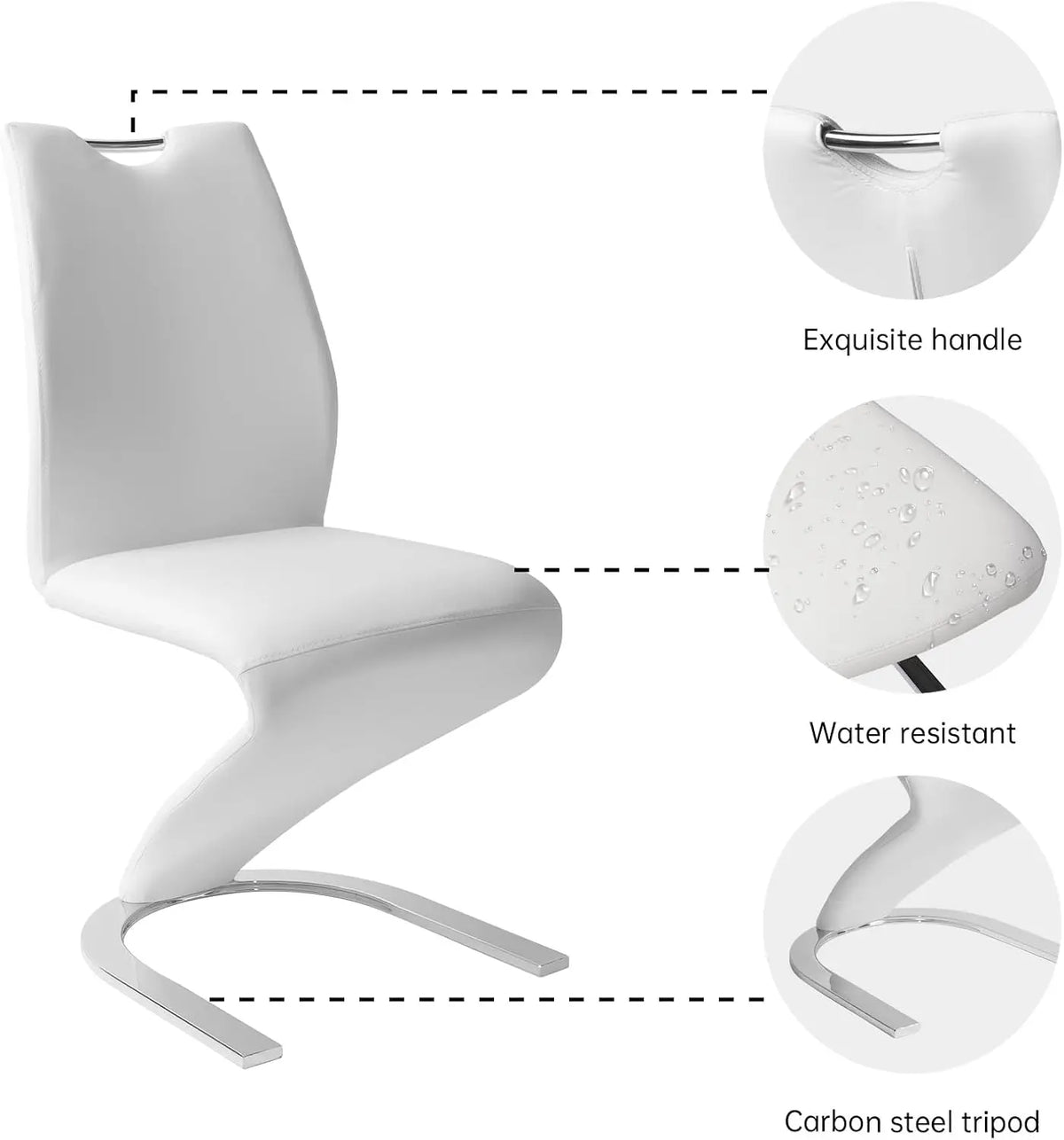 Modern PU Leather Dining Chairs Set of 2, Armless Upholstered Side Chairs with Sturdy Metal Legs for Kitchen & Living Room