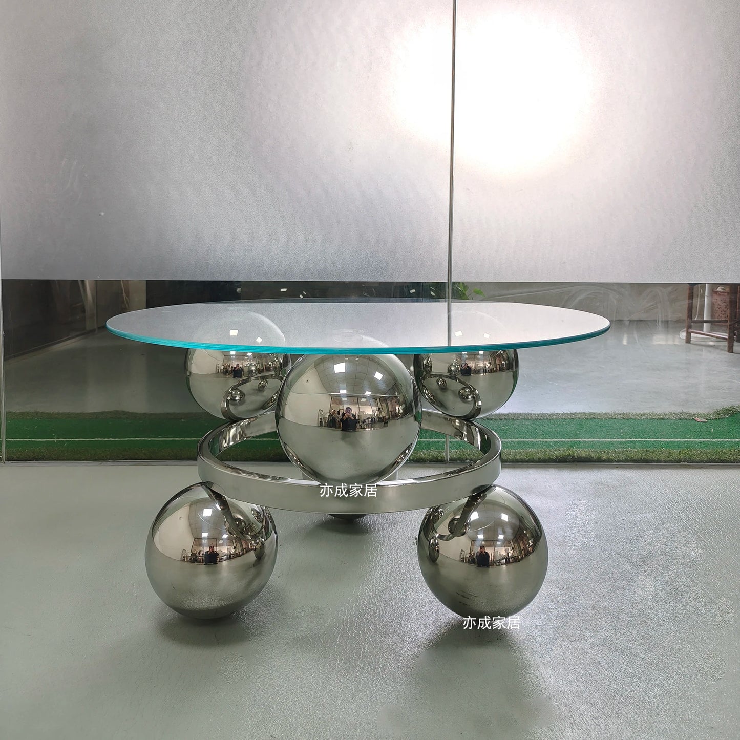 JJJJLight Luxury Minimalist Clothing Store Mirror Stainless Steel Coffee Table Stool Chair
