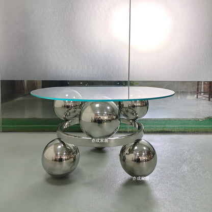 JJJJLight Luxury Minimalist Clothing Store Mirror Stainless Steel Coffee Table Stool Chair