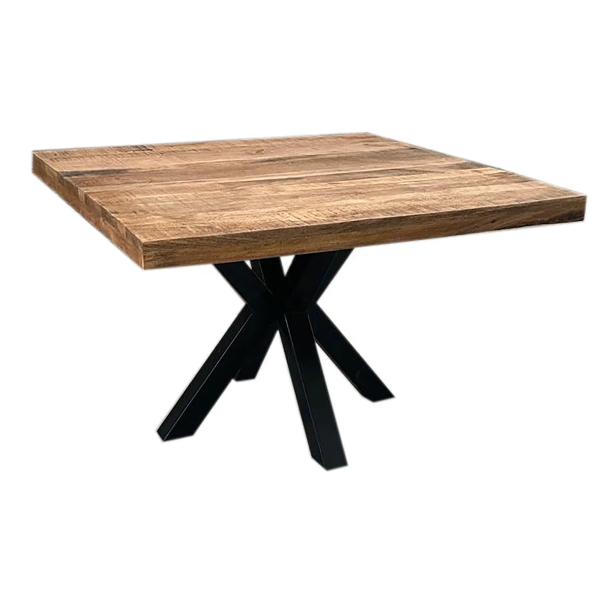 Hot-selling 150cm industrial style square dining table set solid wood metal steel design e****mical restaurant furniture