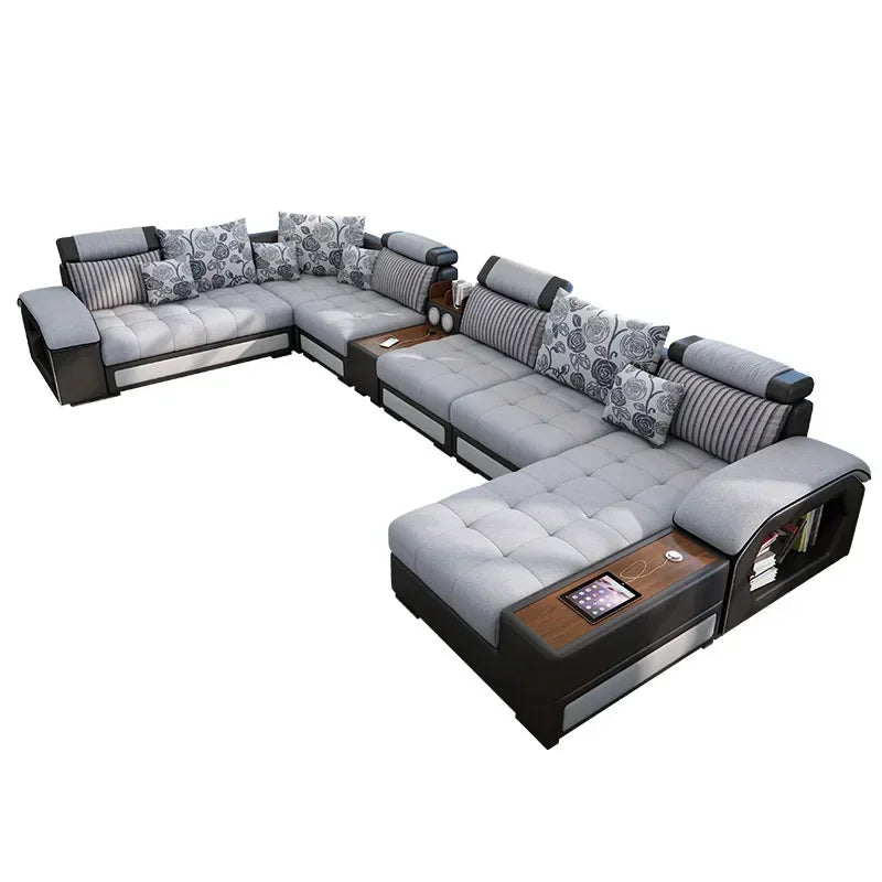 -Modern Living Room Sofa Couch Set U Shaped Couches Luxury Microfiber Leather Fabric Sectional Sofas For Home Furniture Indoor