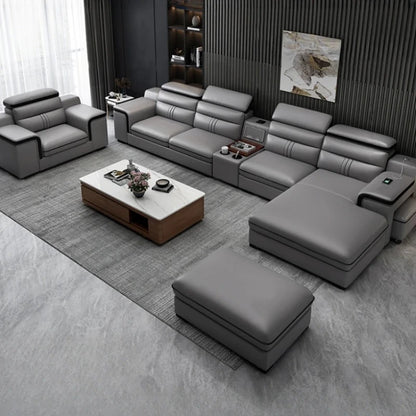 Genuine Leather Sofa Cowhide Modern Wireless Charging Smart Audio Sofa Living Room Corner Combination Divano Home Furniture