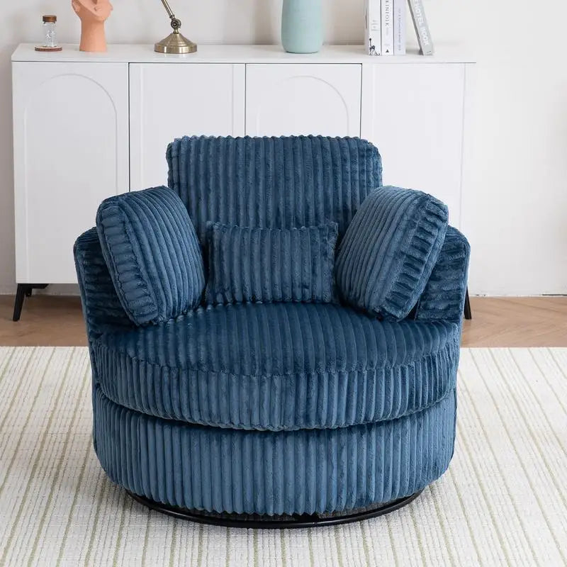 Oversized 360° Swivel Accent Chair, Modern Soft Plush Corduroy Round Barrel Chair for Living Room and Bedroom with Cushions,