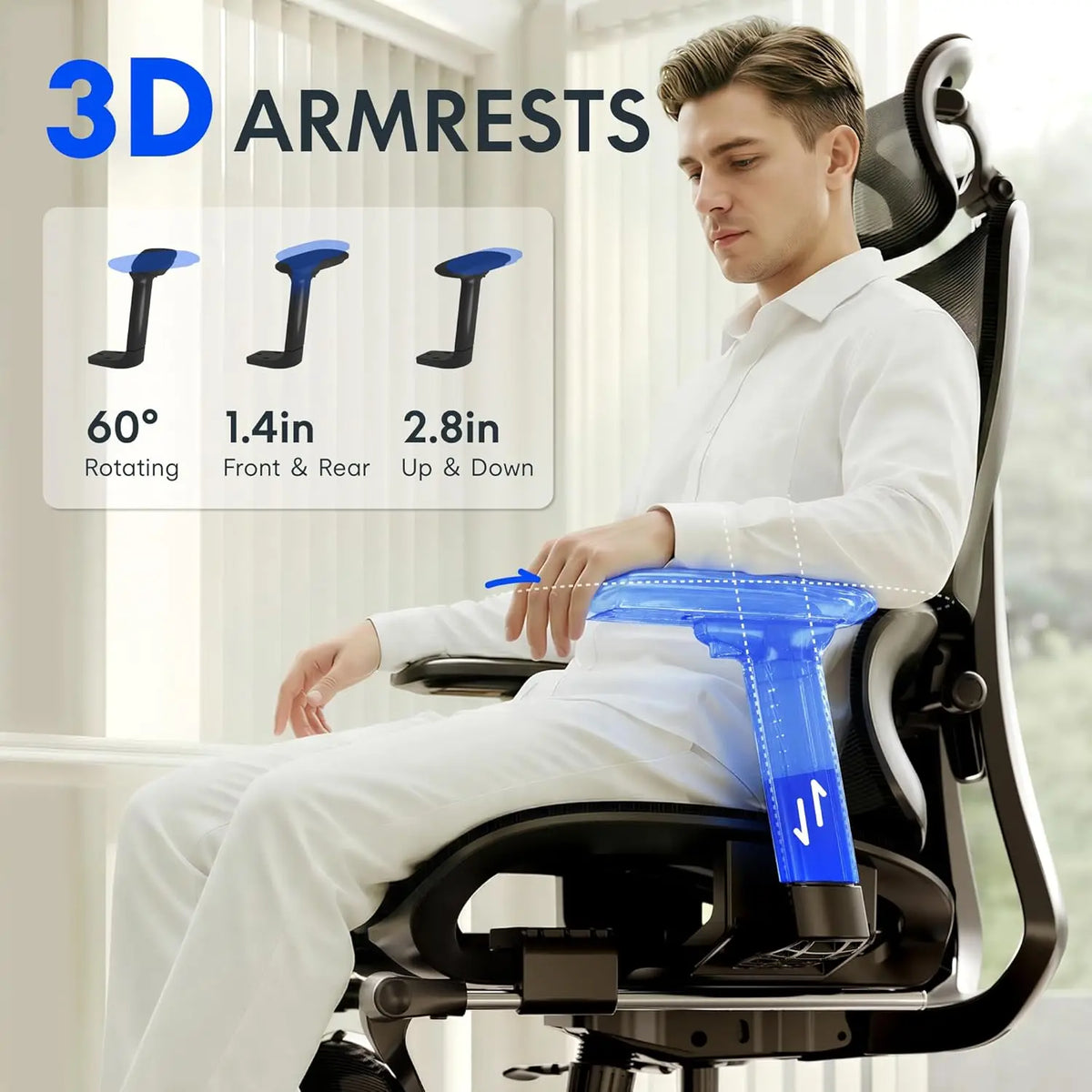 Premium Ergonomic Office Chair,3D Adjustable Armrests,Dynamic Lumbar Support,Recline Tilt & Footrest, Custom