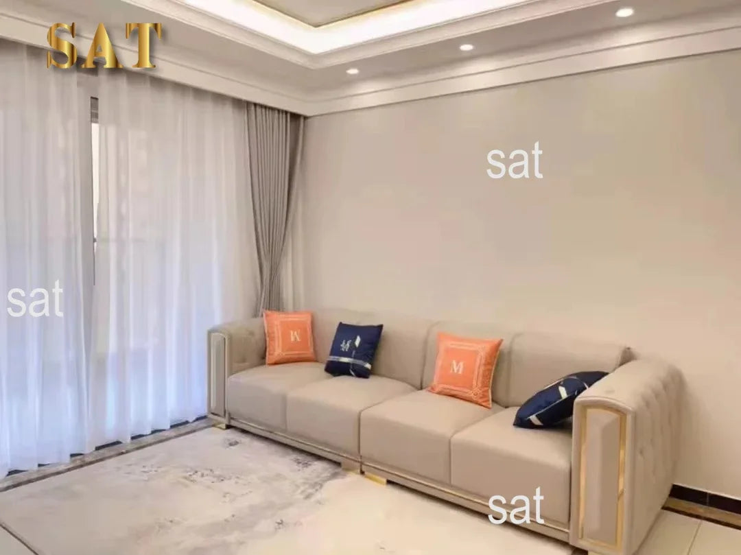 -Modern Luxury High-end Living Room Sofa Set Furniture Upholstered Full Leather Button Tufted Sofa Home