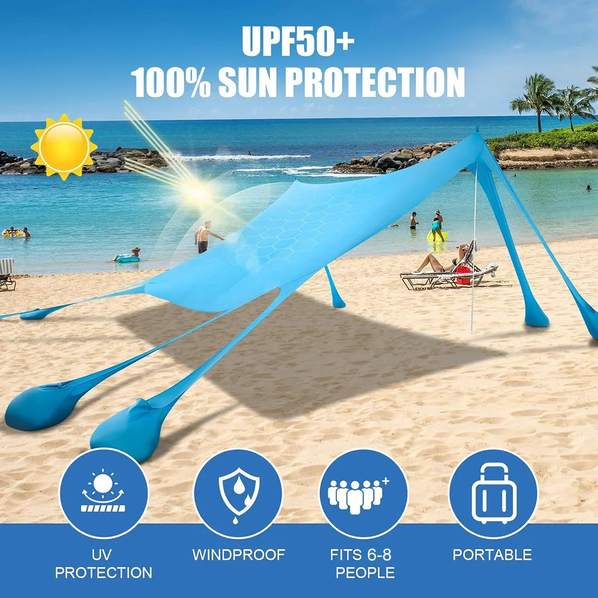 New Lycra Camping Sun Shelter UPF50+ Pop Up Beach Tent Outdoor Shade Beach Canopy for Camping Fishing Backyard Fun or Picnics