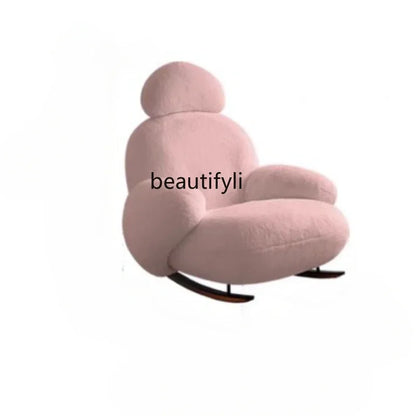 S White Rocking Chair Reclining and Sleeping Cream Single Plush Rocking Chair Lazy Sofa Balcony Leisure Chair  furniture