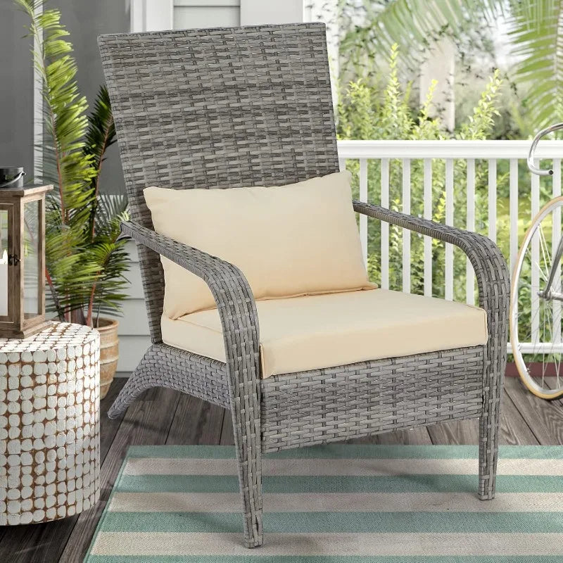 Outdoor Dining Chairs, Outdoor Patio Adirondack Rattan Chair with Cushion and Pillow for Garden,Backyard,Porch, Grey
