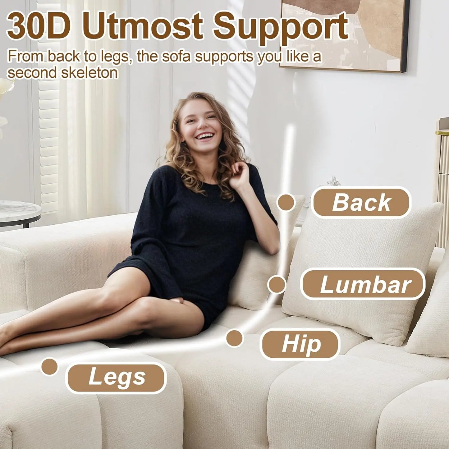 U-Shaped Sectional Sofa, Convertible Modular Couch with Double Chaise, 4-Seater Living Room Furniture, Black
